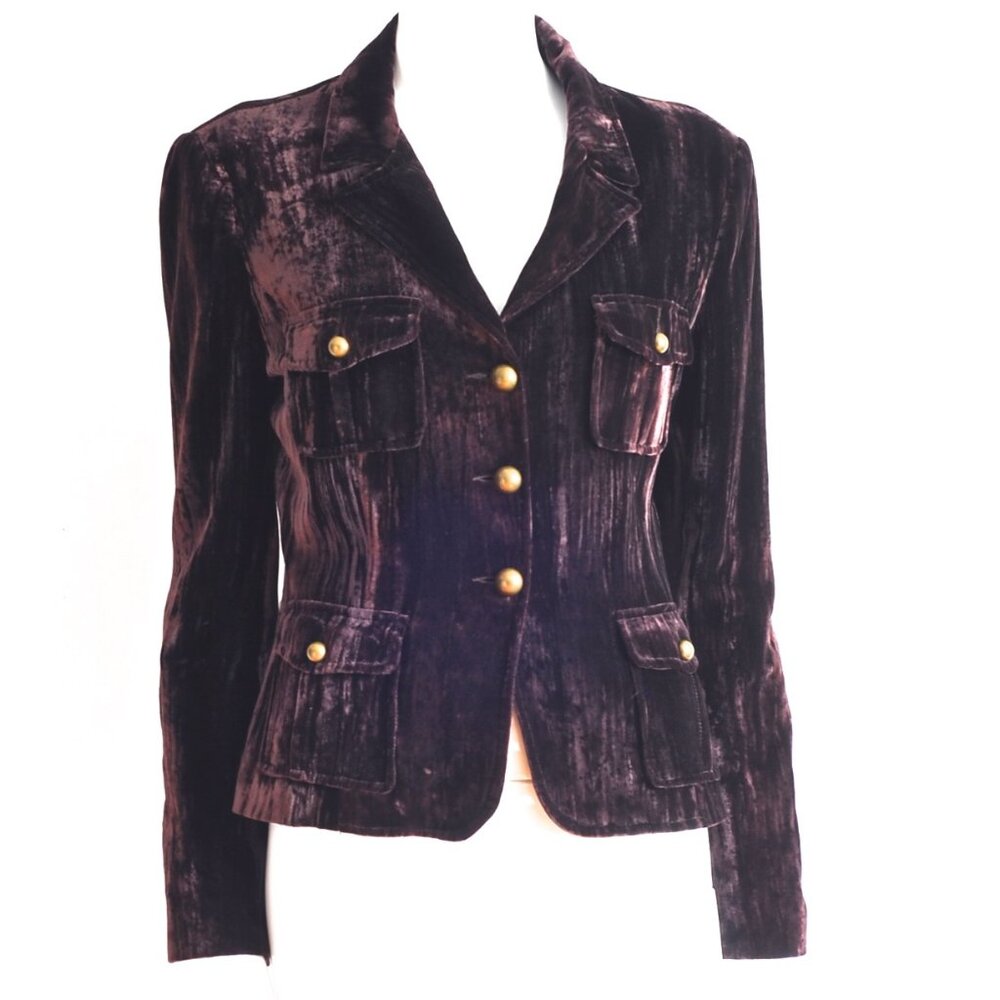 Vertigo Paris Brown Silk Velvet Jacket With Dome Buttons - France